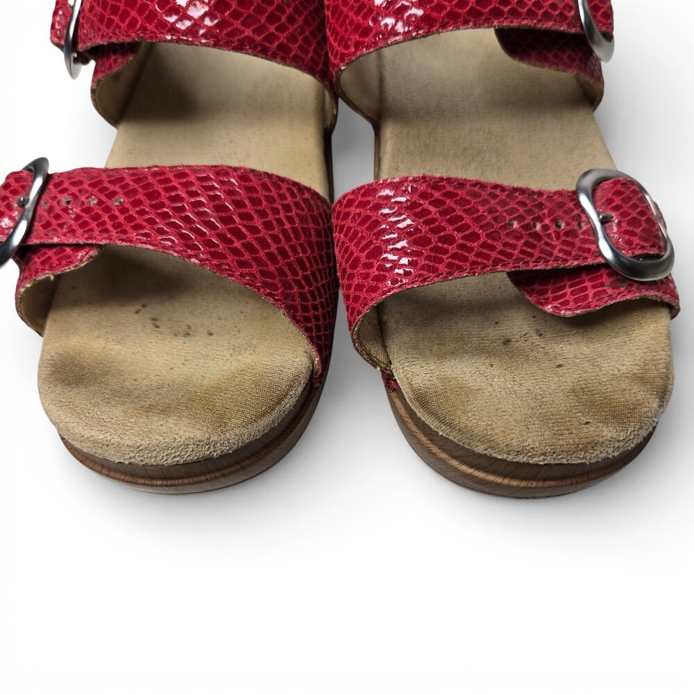 Dansko Sofie Ruby Red Snake Embossed Sandals Silv… - image 10
